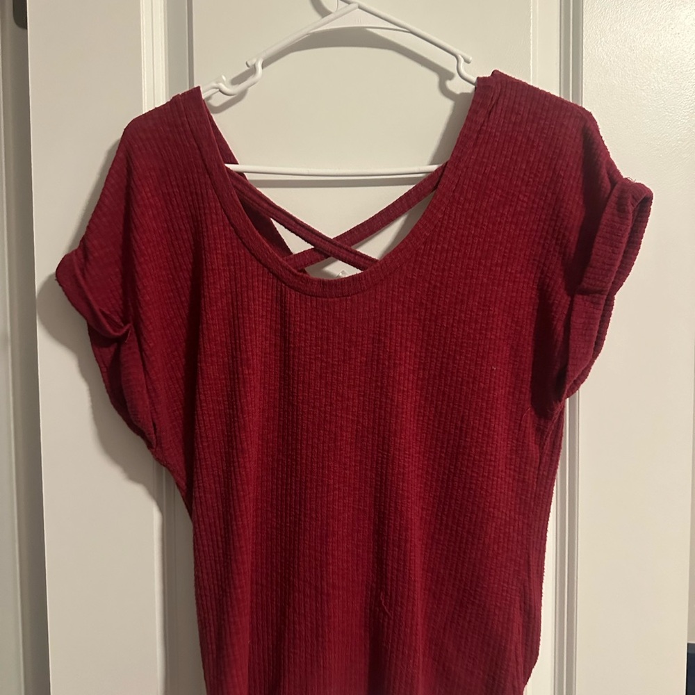 Women's Red Ribbed Top